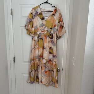 Jessica Simpson Abstract Floral Midi Dress - Orange, Purple, Cream